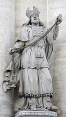BRUSSELS - JUNE 21: Statue of high priest from Saint Nicholas church on June 21, in Brussels.