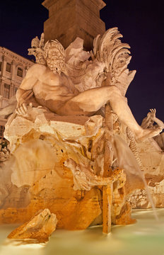 Rome - Piazza Navona in morning and Fontana dei Fiumi by Bernini and Egypts obelisk