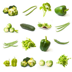 composition légumes vert sur fond blanc