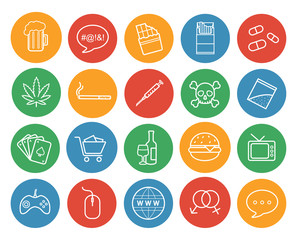 Bad habits color linear icons set