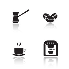 Coffee appliances drop shadow icons set