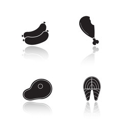Barbecue meat products drop shadow icons set