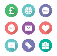 Online shop flat design icons set