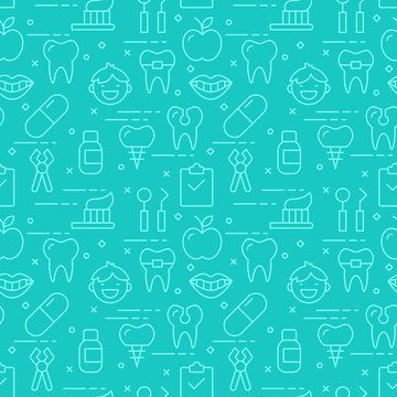 Modern Thin Line Icons Seamless Pattern For Dental Care Web Grap