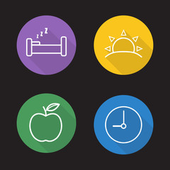 Everyday routine flat linear icons set