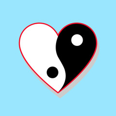 Vertical yin yang heart on blue background