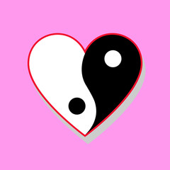 Vertical yin yang heart on pink background