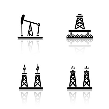 Oil platforms drop shadow icons set