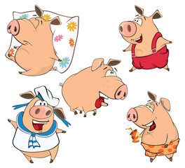 A set of cheerful pigs cartoon
