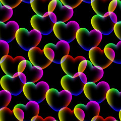 Colors hearts dark background seamless pattern