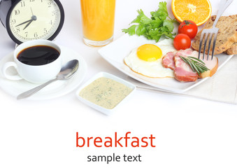 breakfast food morning fried bacon coffee juice
