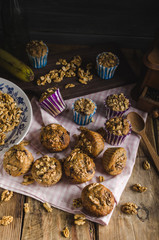 Whole grain muffins with dark chocolate and nuts
