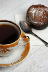 balck tea on wood table
