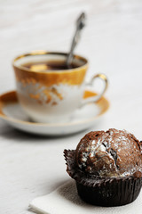 chocolate cupcake on table