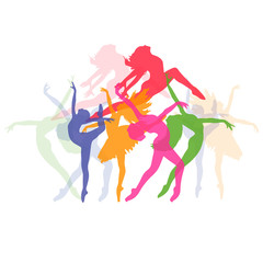 set of icons of dancing girls, fitness, vector illustration