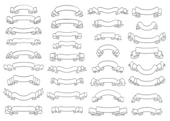 set of doodle ribbons drawing on white. vector