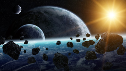 Meteorite impact on planets in space