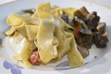 pappardelle with edible boletus and cherry tomatoes