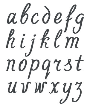 hand lettering simple alphabet set. lowercase black letters on w