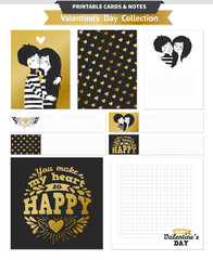 Printable set with couple in love and lettering.