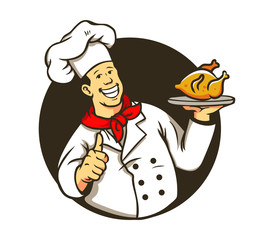A vector illustration of chef cooking fried chicken.