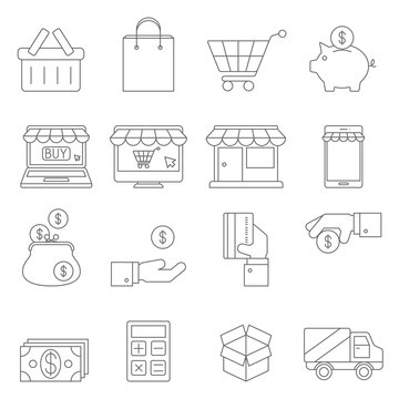 On Line Shopping Thin Icons