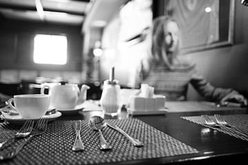 black and white photo restaurant serving