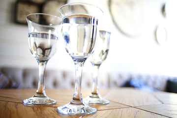 glass of water in the interior of the restaurant