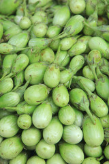 Fresh green eggplant vegetables in market