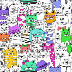 Seamless Pattern With Funny Cats.