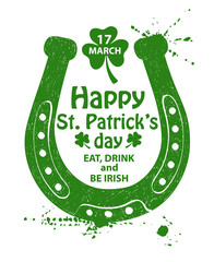 St. Patrick's Day Typography Poster With Horseshoe.