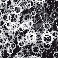Black and white grunge cogwheel vector background