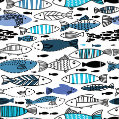 Underwater seamless pattern with fishes. Seamless pattern can be used for wallpapers, web page backgrounds