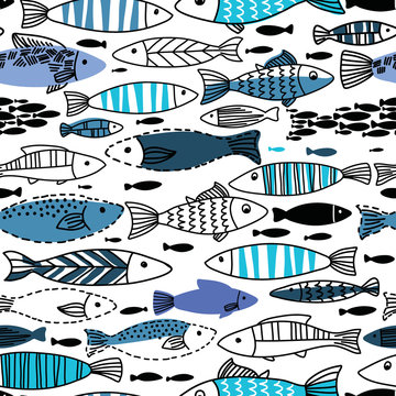 Fototapeta Podwodny wzór z rybami. Jednolity wzór może służyć do tapet, tła strony internetowej