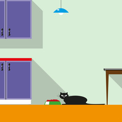 A cat in the house. Color vector illustration. Background.