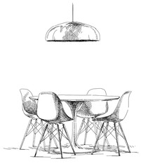 Modern interior hand drawing vector.