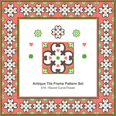 Antique tile frame pattern set_019 Round Curve Flower