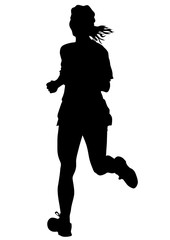 Woman athletes on running race on white background