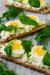 Spring sandwiches with cheese, eggs and rucola