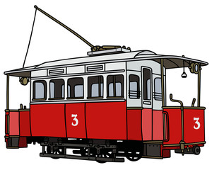 Classic red tramway / Hand drawing, vector illustration