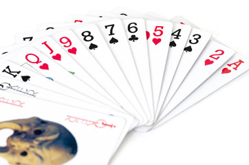 Obraz premium Playing cards ordered from low to high isolated on white