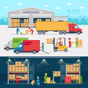 Warehouse Infographic Elements Vector Flat Design.