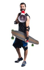 Skater shouting by megaphone