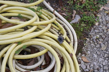 alter Gartenschlauch im Unkraut
