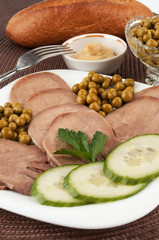 Slices of boiled beef tongue