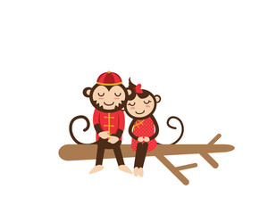 Chinese New Year 2016 Monkey Character in Love
