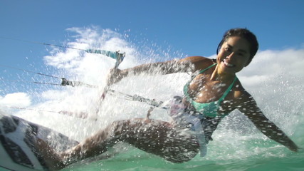 Slow Motion Woman Kite Surfing, Extreme Sport