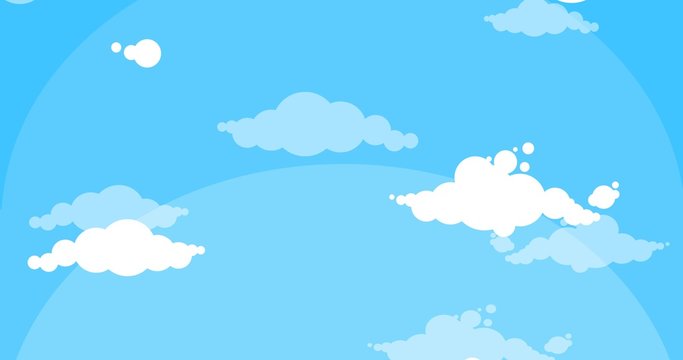Cartoon white clouds moving up blue sky