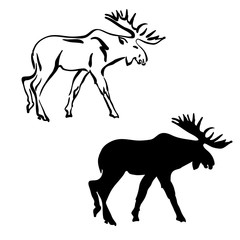 Black and white silhouettes of Elk