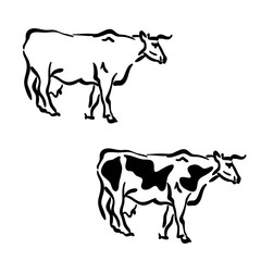 Black and white silhouettes of cows